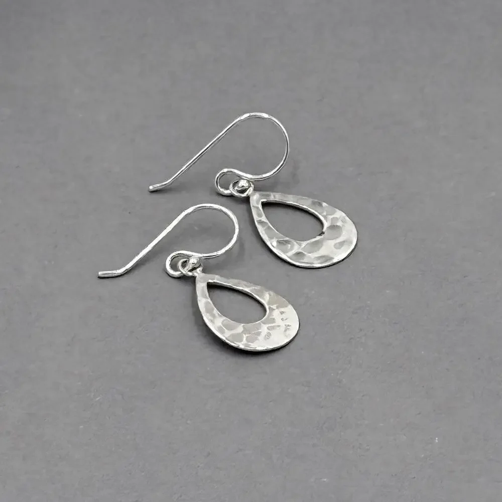 .925 Sterling Silver Hammered Teardrop Dangle Earrings! NEW!